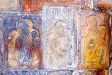 Carving at St Clements Church - Virgin Mary - Two Bishops