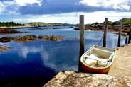 Flodabay  - Boat moored to jetty  - Isle of Harris - Western Isles