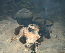 Central Peat Fire in THe Blackhouse Kitchen & Living Area